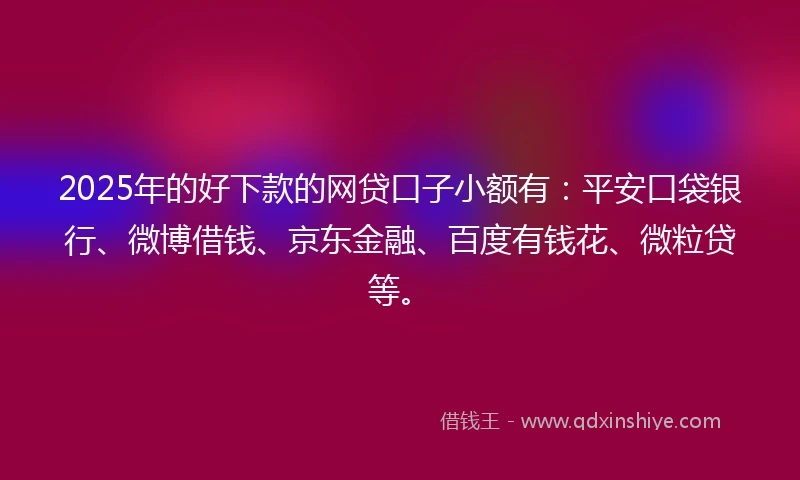 2025年的好下款的网贷口子小额有：平安口袋银行、微博借钱、京东金融、百度有钱花、微粒贷等。