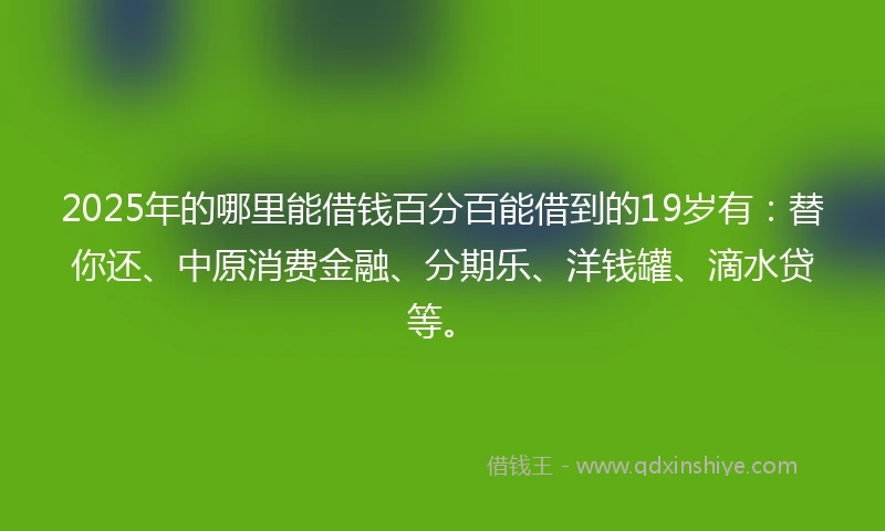 2025年的哪里能借钱百分百能借到的19岁有：替你还、中原消费金融、分期乐、洋钱罐、滴水贷等。