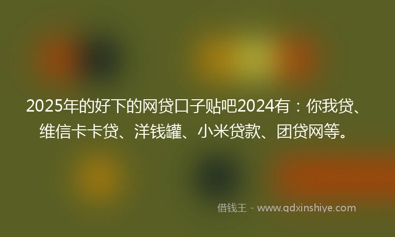 2025年的好下的网贷口子贴吧2024有：你我贷、维信卡卡贷、洋钱罐、小米贷款、团贷网等。