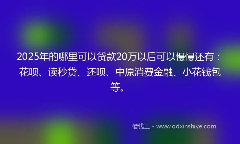 2025年的哪里可以贷款20万以后可以慢慢还有：花呗、读秒贷、还呗、中原消费金融、小花钱包等。