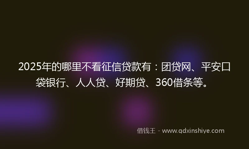 2025年的哪里不看征信贷款有:团贷网、平安口袋银行、人人贷、好期贷、360借条等。