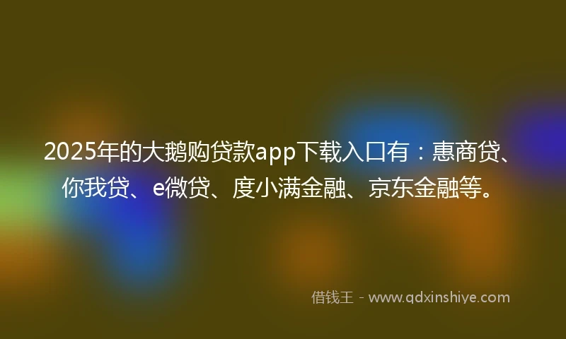 2025年的大鹅购贷款app下载入口有：惠商贷、你我贷、e微贷、度小满金融、京东金融等。