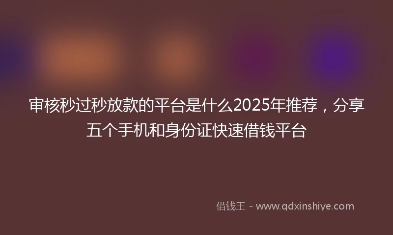 审核秒过秒放款的平台是什么2025年推荐，分享五个手机和身份证快速借钱平台
