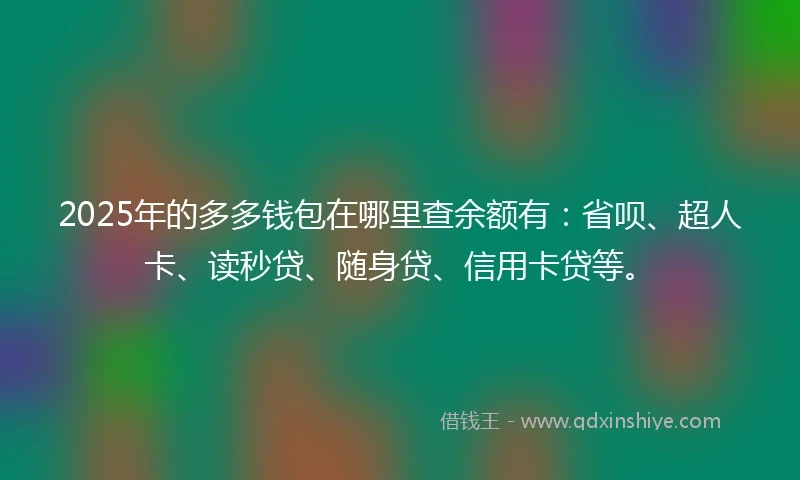 2025年的多多钱包在哪里查余额有：省呗、超人卡、读秒贷、随身贷、信用卡贷等。