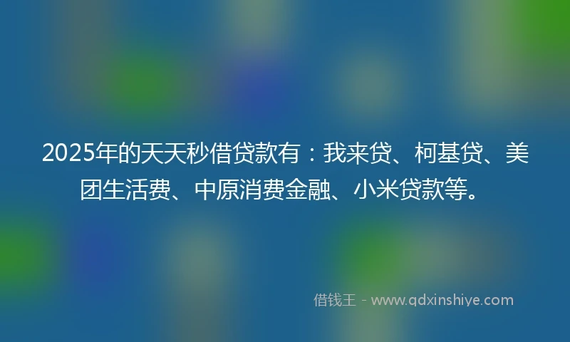 2025年的天天秒借贷款有：我来贷、柯基贷、美团生活费、中原消费金融、小米贷款等。