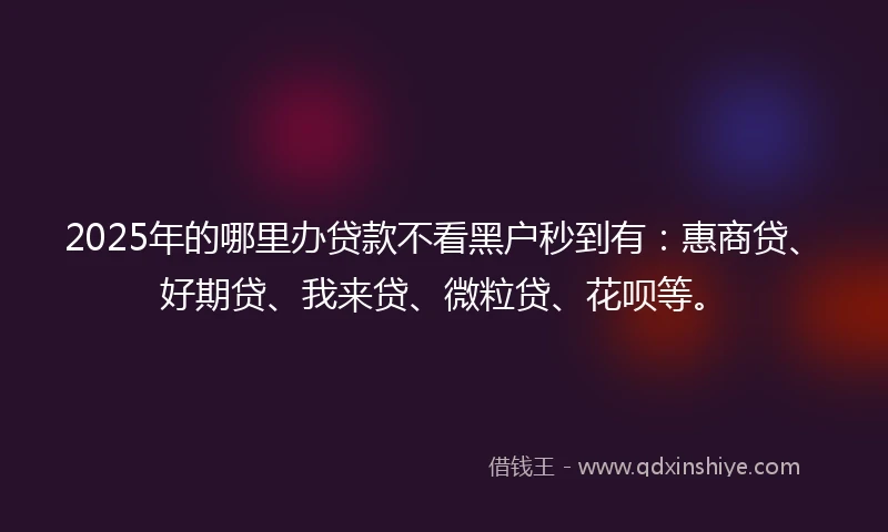 2025年的哪里办贷款不看黑户秒到有：惠商贷、好期贷、我来贷、微粒贷、花呗等。