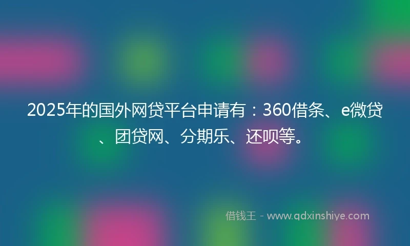 2025年的国外网贷平台申请有：360借条、e微贷、团贷网、分期乐、还呗等。