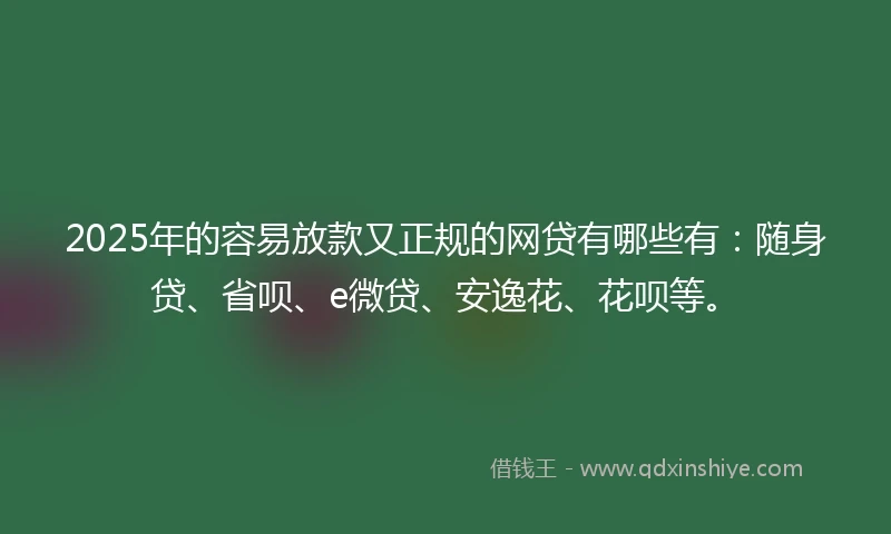 2025年的容易放款又正规的网贷有哪些有：随身贷、省呗、e微贷、安逸花、花呗等。