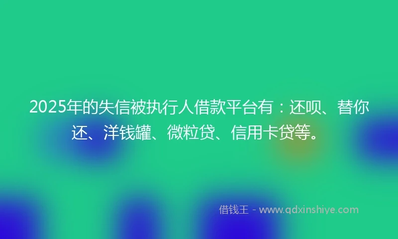 2025年的失信被执行人借款平台有：还呗、替你还、洋钱罐、微粒贷、信用卡贷等。