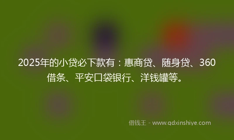 2025年的小贷必下款有：惠商贷、随身贷、360借条、平安口袋银行、洋钱罐等。