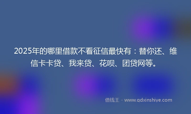 2025年的哪里借款不看征信最快有：替你还、维信卡卡贷、我来贷、花呗、团贷网等。