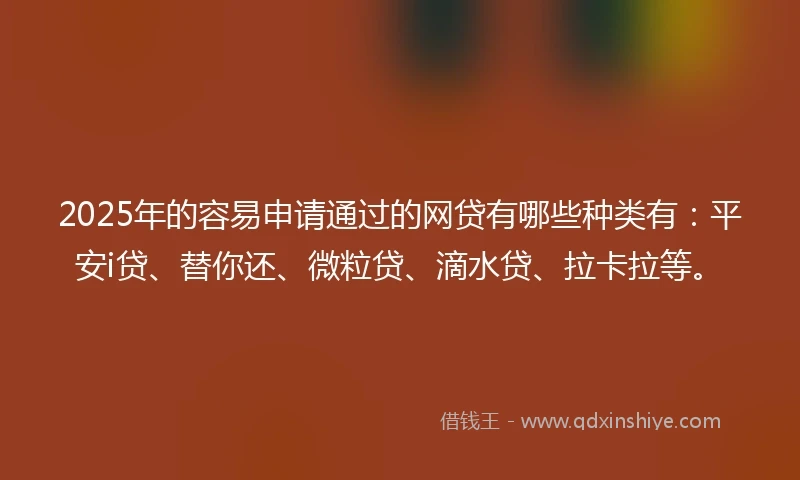 2025年的容易申请通过的网贷有哪些种类有：平安i贷、替你还、微粒贷、滴水贷、拉卡拉等。