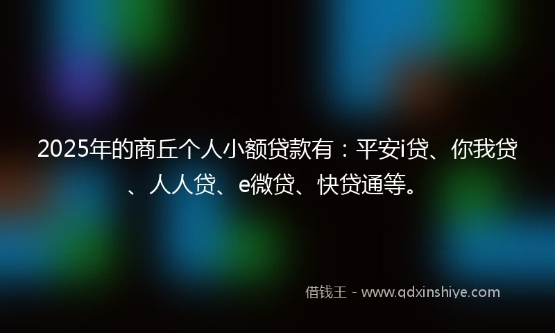 2025年的商丘个人小额贷款有：平安i贷、你我贷、人人贷、e微贷、快贷通等。