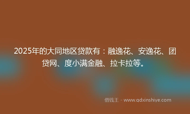 2025年的大同地区贷款有:融逸花、安逸花、团贷网、度小满金融、拉卡拉等。