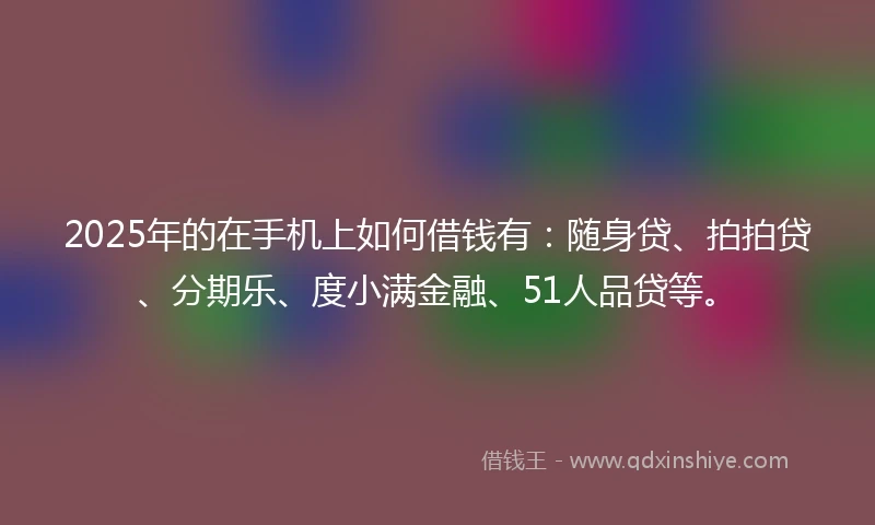 2025年的在手机上如何借钱有:随身贷、拍拍贷、分期乐、度小满金融、51人品贷等。