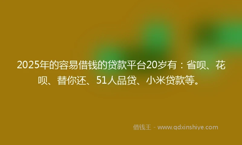 2025年的容易借钱的贷款平台20岁有：省呗、花呗、替你还、51人品贷、小米贷款等。