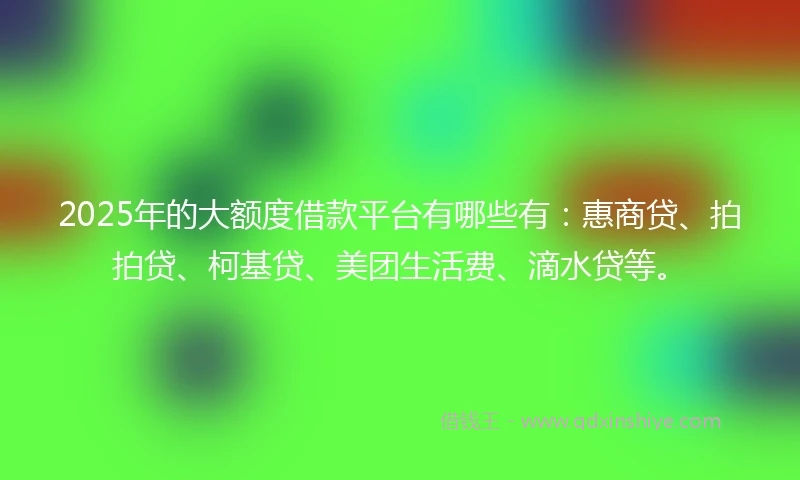 2025年的大额度借款平台有哪些有：惠商贷、拍拍贷、柯基贷、美团生活费、滴水贷等。