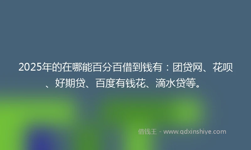 2025年的在哪能百分百借到钱有：团贷网、花呗、好期贷、百度有钱花、滴水贷等。