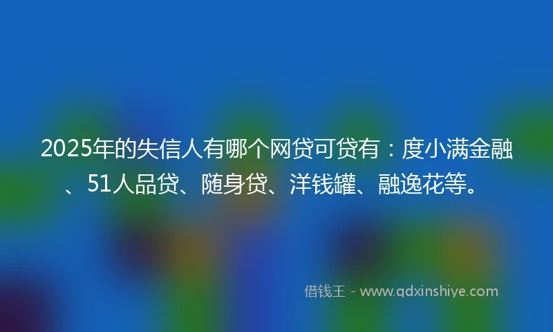 2025年的失信人有哪个网贷可贷有：度小满金融、51人品贷、随身贷、洋钱罐、融逸花等。