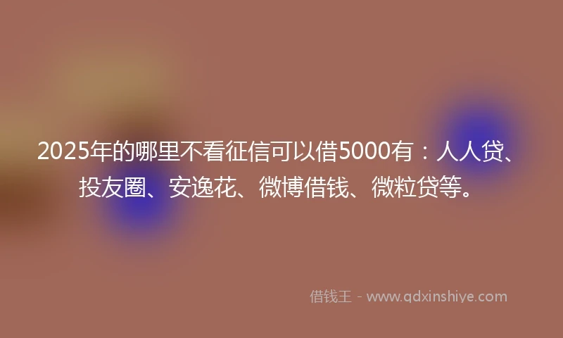 2025年的哪里不看征信可以借5000有：人人贷、投友圈、安逸花、微博借钱、微粒贷等。