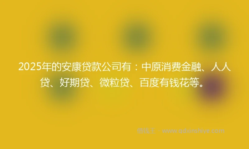 2025年的安康贷款公司有：中原消费金融、人人贷、好期贷、微粒贷、百度有钱花等。