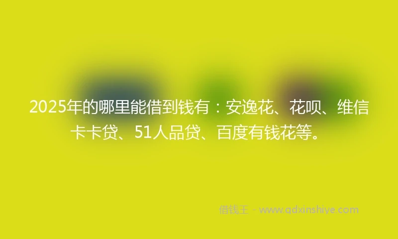 2025年的哪里能借到钱有：安逸花、花呗、维信卡卡贷、51人品贷、百度有钱花等。