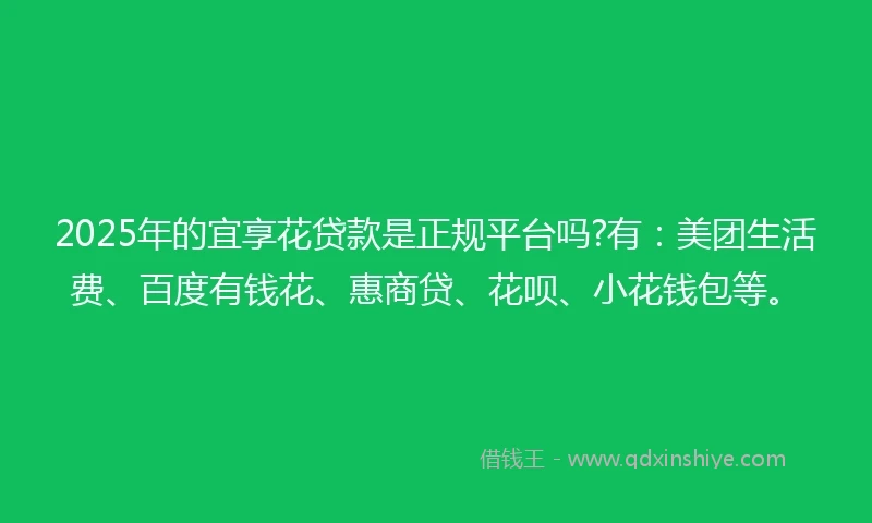 2025年的宜享花贷款是正规平台吗?有：美团生活费、百度有钱花、惠商贷、花呗、小花钱包等。