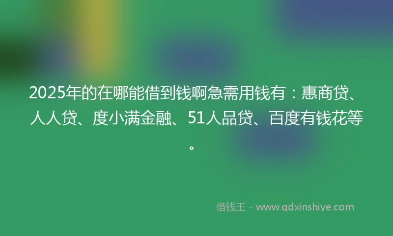 2025年的在哪能借到钱啊急需用钱有:惠商贷、人人贷、度小满金融、51人品贷、百度有钱花等。