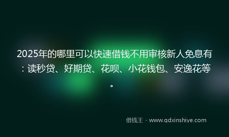 2025年的哪里可以快速借钱不用审核新人免息有：读秒贷、好期贷、花呗、小花钱包、安逸花等。