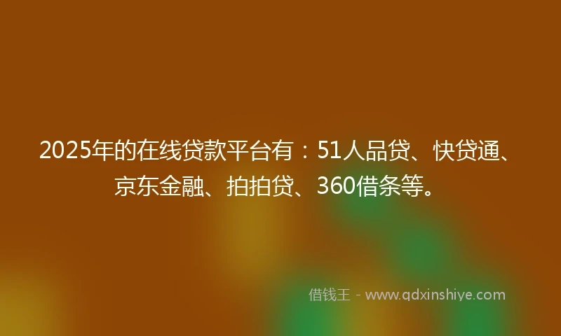2025年的在线贷款平台有：51人品贷、快贷通、京东金融、拍拍贷、360借条等。