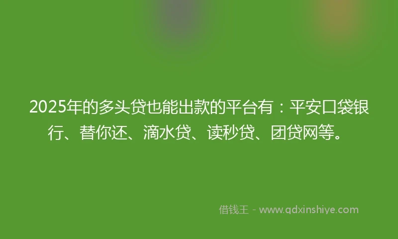 2025年的多头贷也能出款的平台有：平安口袋银行、替你还、滴水贷、读秒贷、团贷网等。