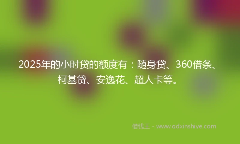 2025年的小时贷的额度有：随身贷、360借条、柯基贷、安逸花、超人卡等。
