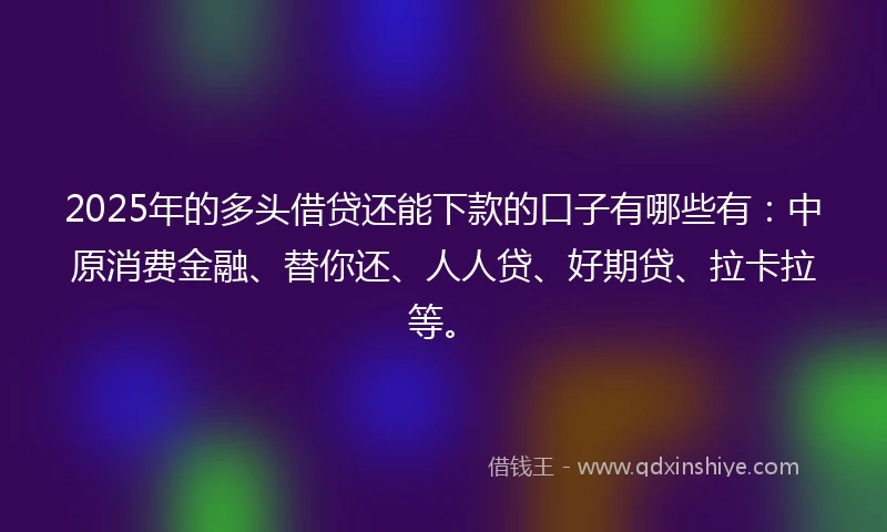 2025年的多头借贷还能下款的口子有哪些有：中原消费金融、替你还、人人贷、好期贷、拉卡拉等。
