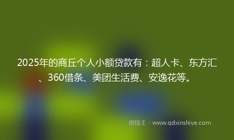 2025年的商丘个人小额贷款有：超人卡、东方汇、360借条、美团生活费、安逸花等。