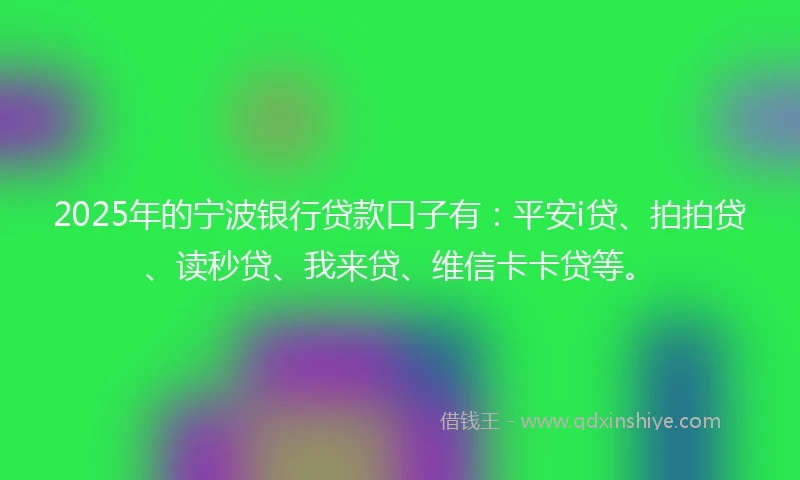 2025年的宁波银行贷款口子有：平安i贷、拍拍贷、读秒贷、我来贷、维信卡卡贷等。