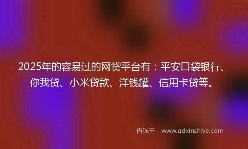 2025年的容易过的网贷平台有：平安口袋银行、你我贷、小米贷款、洋钱罐、信用卡贷等。