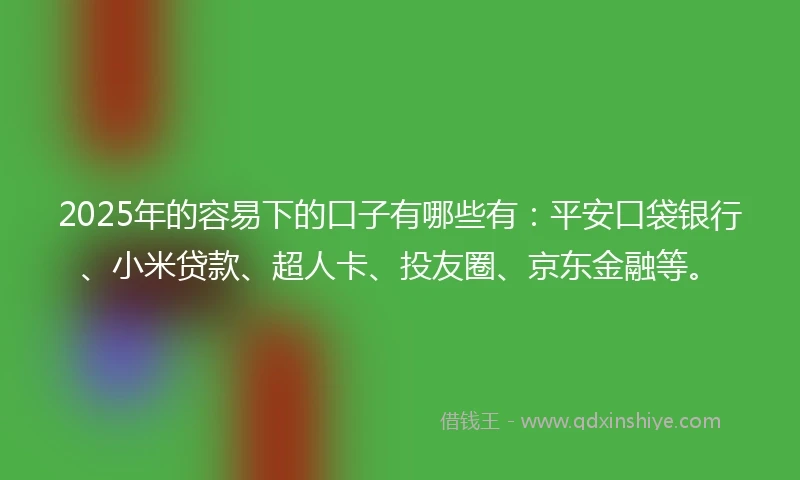 2025年的容易下的口子有哪些有：平安口袋银行、小米贷款、超人卡、投友圈、京东金融等。