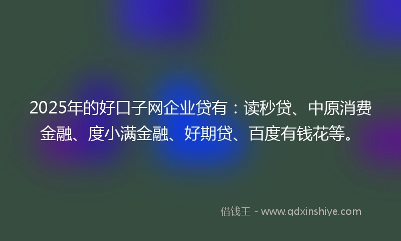 2025年的好口子网企业贷有：读秒贷、中原消费金融、度小满金融、好期贷、百度有钱花等。