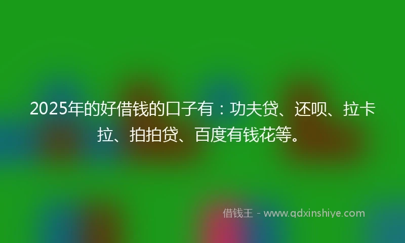 2025年的好借钱的口子有：功夫贷、还呗、拉卡拉、拍拍贷、百度有钱花等。
