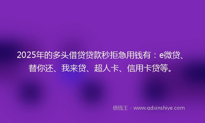 2025年的多头借贷贷款秒拒急用钱有：e微贷、替你还、我来贷、超人卡、信用卡贷等。