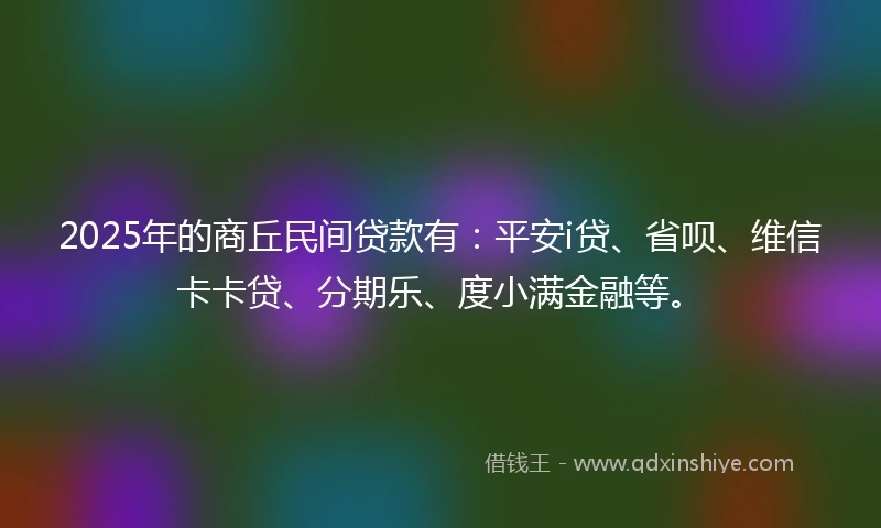 2025年的商丘民间贷款有：平安i贷、省呗、维信卡卡贷、分期乐、度小满金融等。
