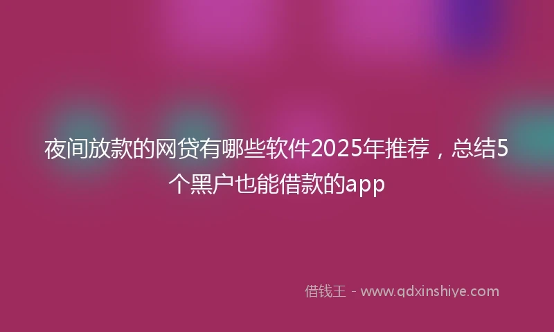 夜间放款的网贷有哪些软件2025年推荐，总结5个黑户也能借款的app