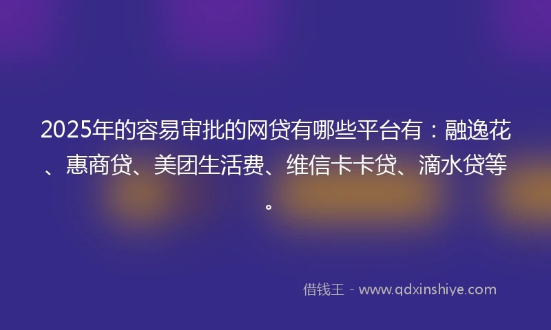 2025年的容易审批的网贷有哪些平台有：融逸花、惠商贷、美团生活费、维信卡卡贷、滴水贷等。