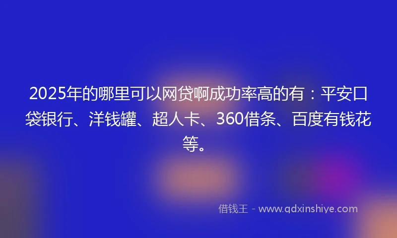2025年的哪里可以网贷啊成功率高的有：平安口袋银行、洋钱罐、超人卡、360借条、百度有钱花等。