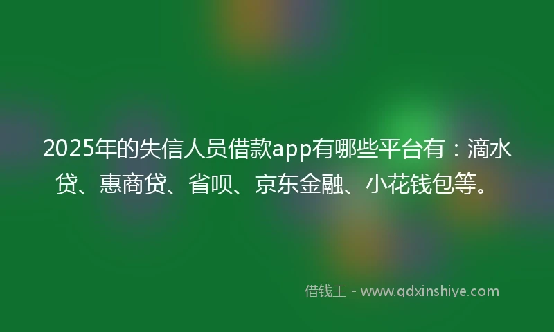 2025年的失信人员借款app有哪些平台有：滴水贷、惠商贷、省呗、京东金融、小花钱包等。