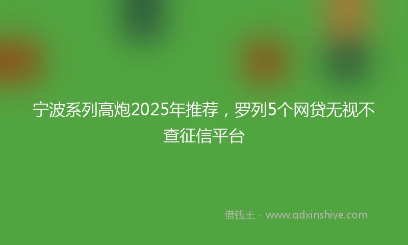 宁波系列高炮2025年推荐，罗列5个网贷无视不查征信平台