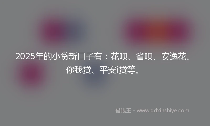 2025年的小贷新口子有：花呗、省呗、安逸花、你我贷、平安i贷等。