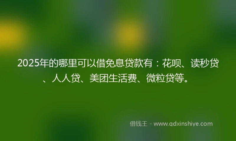 2025年的哪里可以借免息贷款有：花呗、读秒贷、人人贷、美团生活费、微粒贷等。