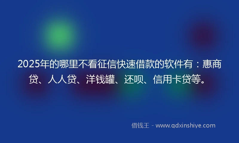 2025年的哪里不看征信快速借款的软件有：惠商贷、人人贷、洋钱罐、还呗、信用卡贷等。