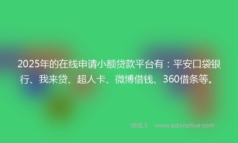 2025年的在线申请小额贷款平台有：平安口袋银行、我来贷、超人卡、微博借钱、360借条等。